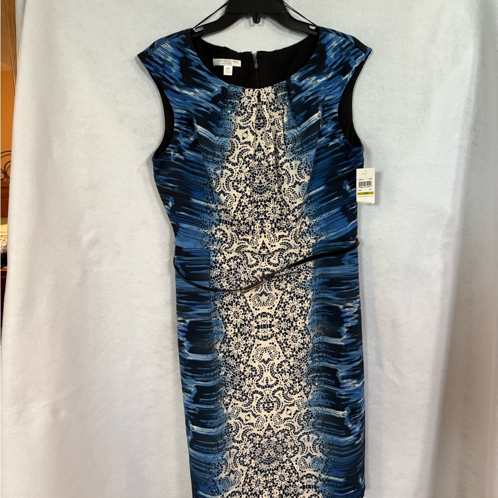 London Times Blue and Black Midi Dress